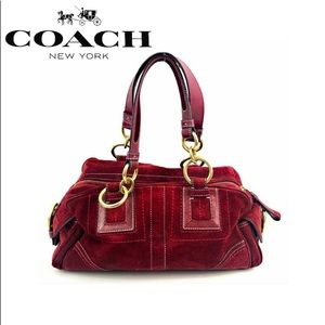 Coach Hampton Burgundy Suede Satchel